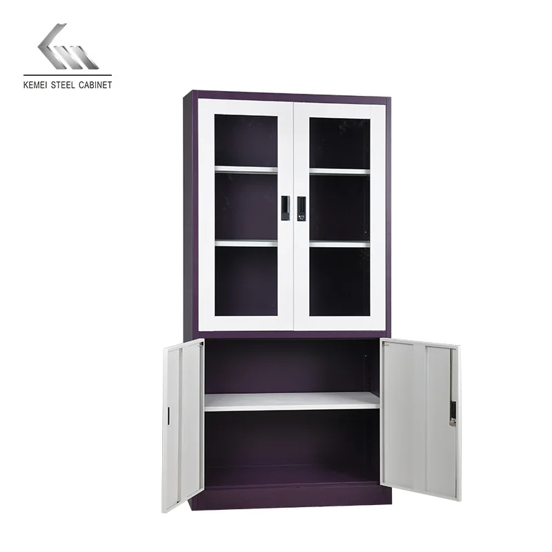 
Wholesale Office Cabinet 2 Swing Glass Door Cabinet Steel Cupboard with 4 Shelves 