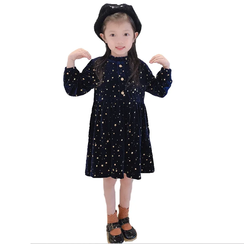 

With stars baby girls' velvet skirts children long sleeves dress kids casual dresses, As picture