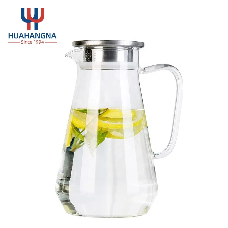 

Home Kitchen Wholesale 1500ml/50.73oz Glass Water Carafe with Lid Borosilicate Heat Resistant Glasses Water Jug Pitcher for Tea, Clear