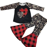 

2020 girls clothing valentines day outfit clothes toddler boutique baby bell bottom heart print RTS fashion sets