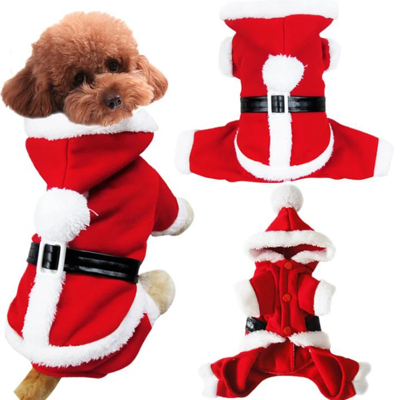 

Pet Costume Dog Christmas Clothes Fancy Dress Up Top Xmas Warm Clothes Coral Fleece Clothes, Red