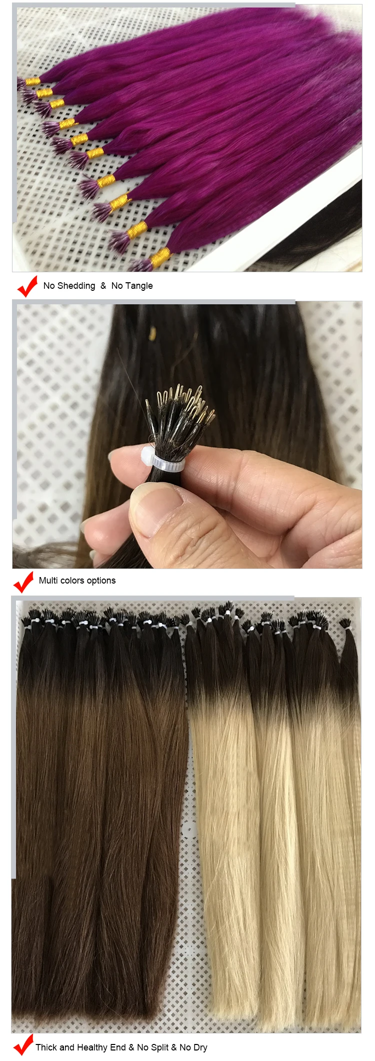 Juancheng Lanxun Hair Smooth Remy virgin cuticle aligned nano ring human hair extensions vapur korea manufacture