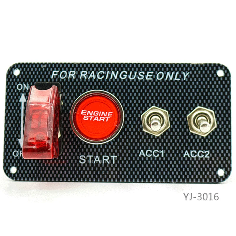12V Ignition Switch Panel Carbon Fiber Racing Car parts Engine Start Push Button Toggle Switch Red LED Light Panel