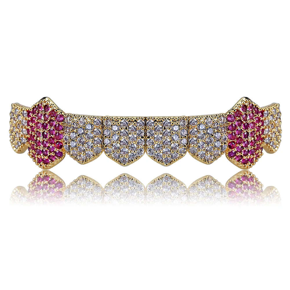 Hip Hop Grills Gold Silver Color Iced Out Micro Pave Full CZ Teeth Grillz Bottom Grills Charm for Men Women Jewelry