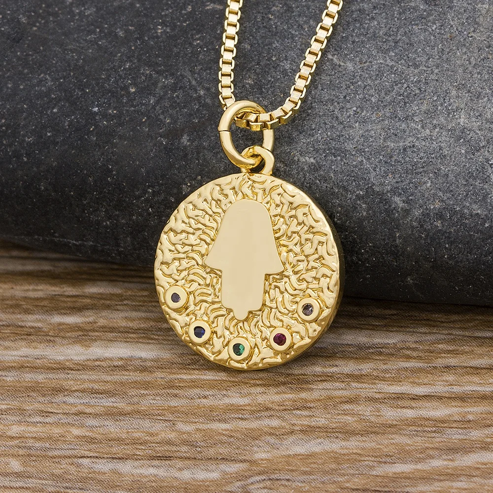 

Evil Eye Hamsa Hand of Fatima Crystal Necklaces For Women Fashion Gold Color Pendant Chain Necklace Turkish Charm Jewelry Gift