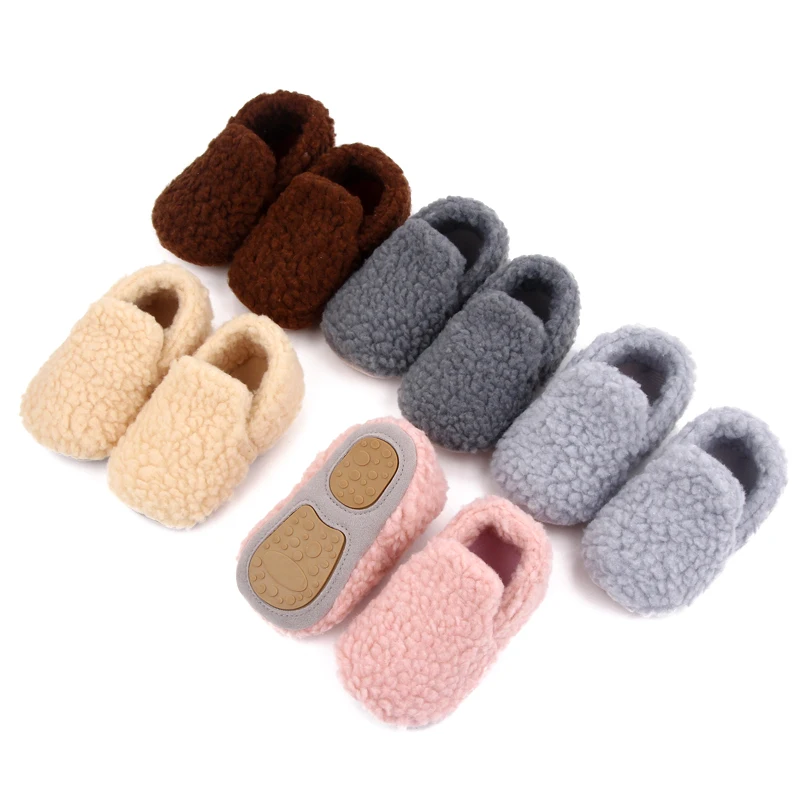 

Winter Autumn Warm Baby Infant Toddler Girls Boys Plush Slippers Rubber Sole Slip on Loafers Causal Shoes Princes Shoes Gift, 5 colors