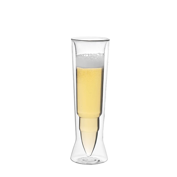 

Transparent glassware high borosilicate double wall bullet shot glass