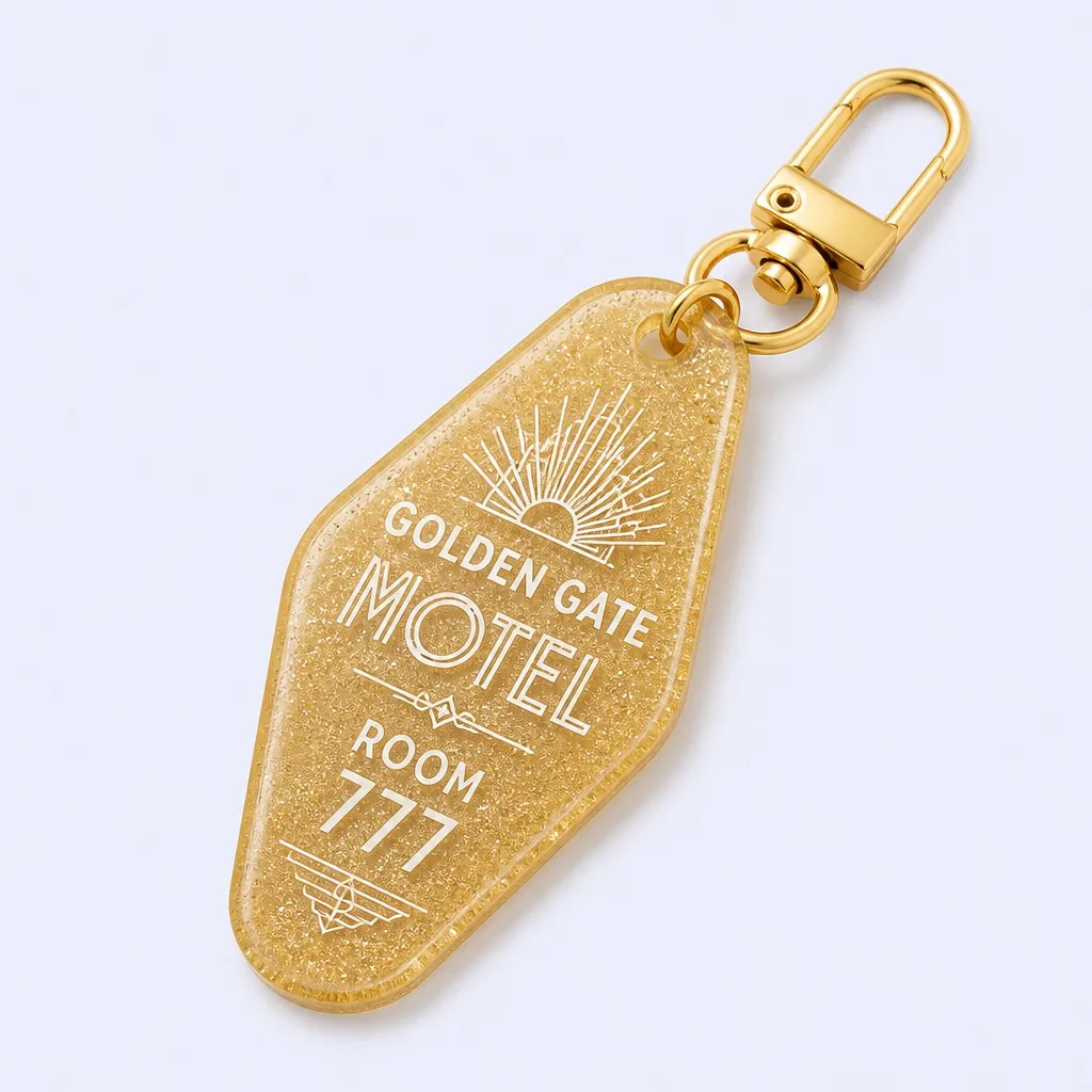 Champagne Gold Shimmer Glitter Acrylic Motel Keychain