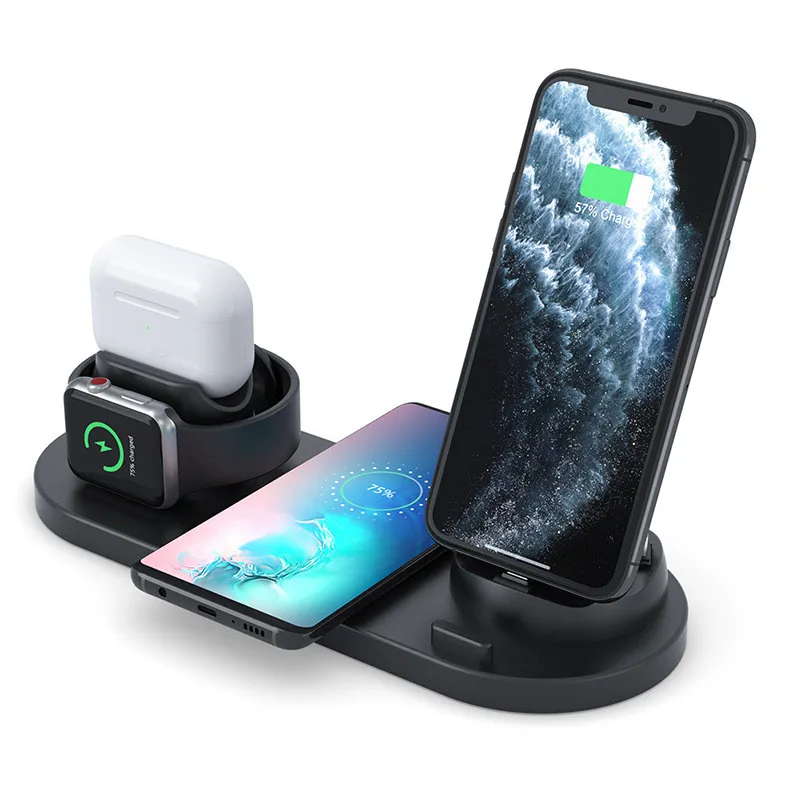 

hot sale Amzon 6 in 1 Wireless Charger Wireless Charging Station Compatible for Apple iWatch Series SE 6 5 4 3 AirPods Pro 2, Black white
