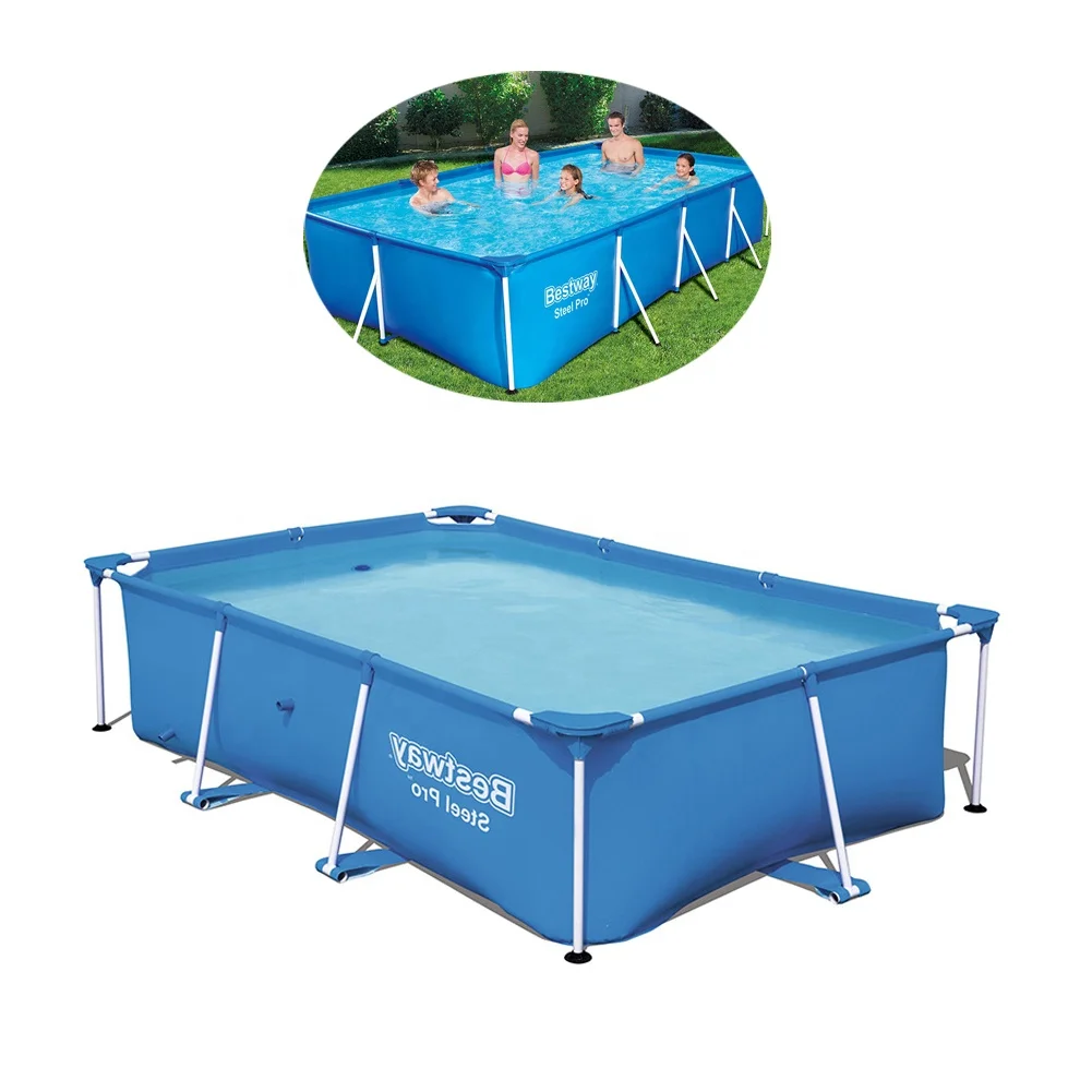 

Bestway 56403 2.6m Rectangular Steel Frame outdoor Swimming Pool for family, Blue