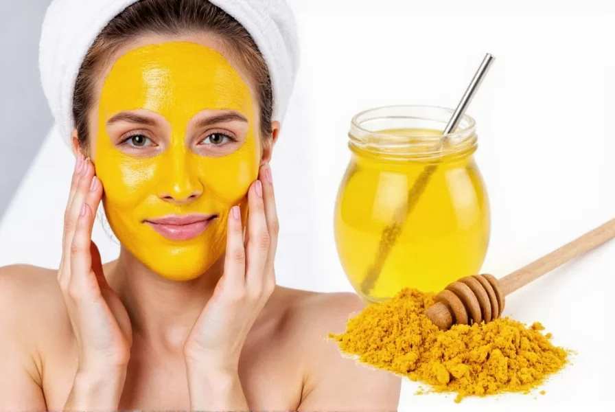 Comparison of skin before and after 6 weeks of consistent turmeric honey mask application showing reduced redness and improved texture