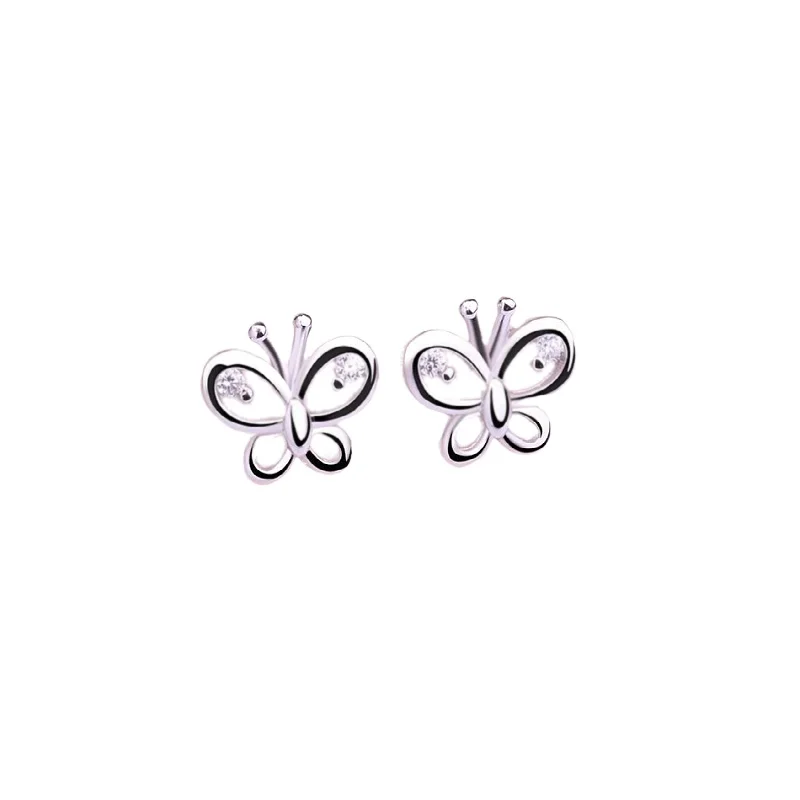 

925 Silver Butterfly Stud Earrings Cute Animal Stud Earrings Source Manufacturers Can Be Customized, Platinum