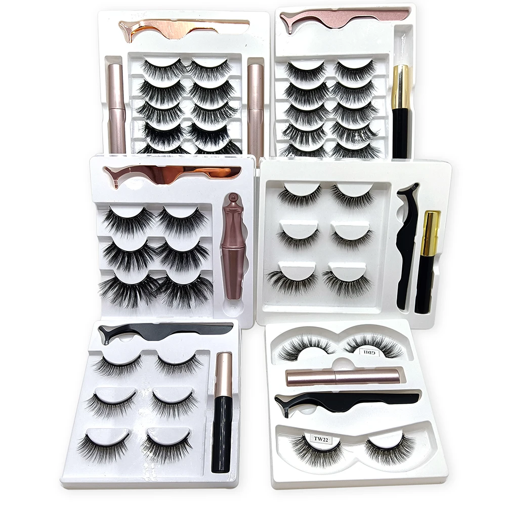 

HOT magnetic eyelash 5 magnets false eyelashes with eyeliner and tweezers free lash packaging box