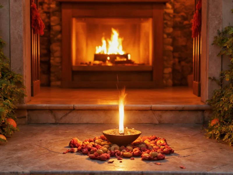 Traditional diya placement around home entrance