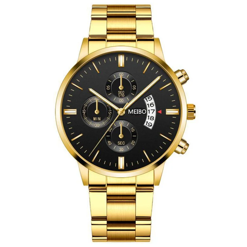 

Men luxury business Quartz watch gold stainless steel band men watches Date calendar male clock