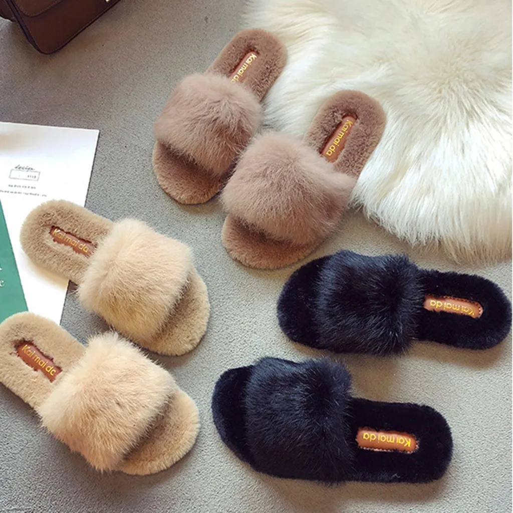 

Plush Slippers 2020 Women Warm Slippers Solid Soft Comfortable Plush Soft Slippers Indoor Floor Bed Room Shoes Women Shoes