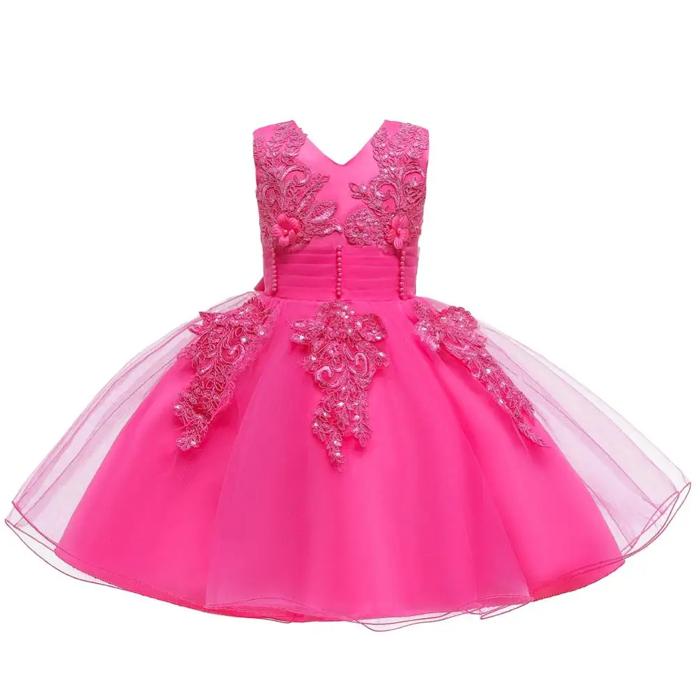 

European girl pink wedding dress embroidered girl party dress for 4 years old layered children's dress for birthday party