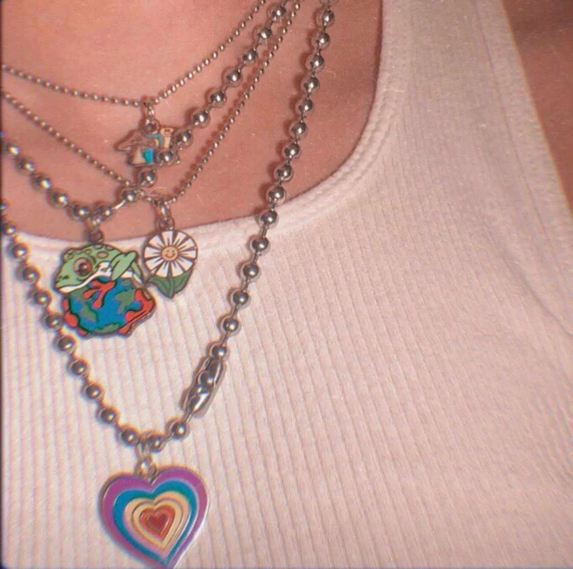 

stainless steel Vintage Heart Colorful Butterfly Pendant Necklace Girl Harajuku 90s Animal Cartoon Choker Necklace Jewelry