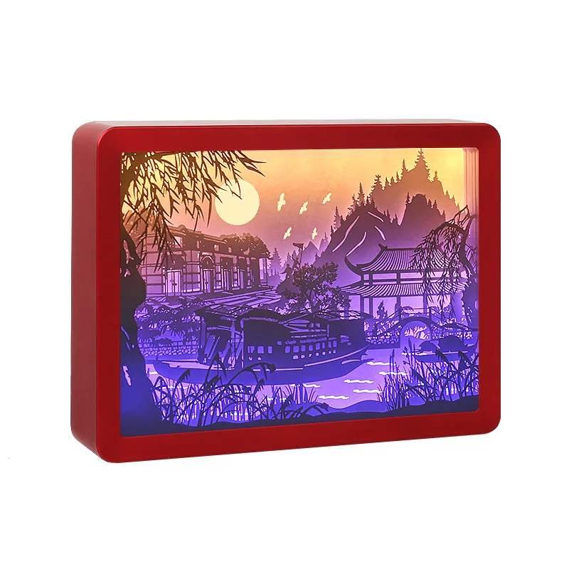 

Night Light Shadow TSZDD-100 Memorial Custom Logo Practical Gift Creative Chinese Style Paper Sculpture Fram Home Decoration, Red