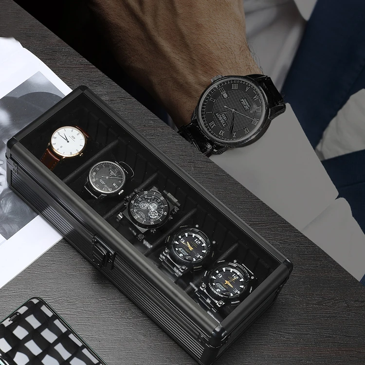 

Dropshipping Luxury All Black Aluminum Alloy Wrist Watch Box Watch Display Case Organizer, Siver