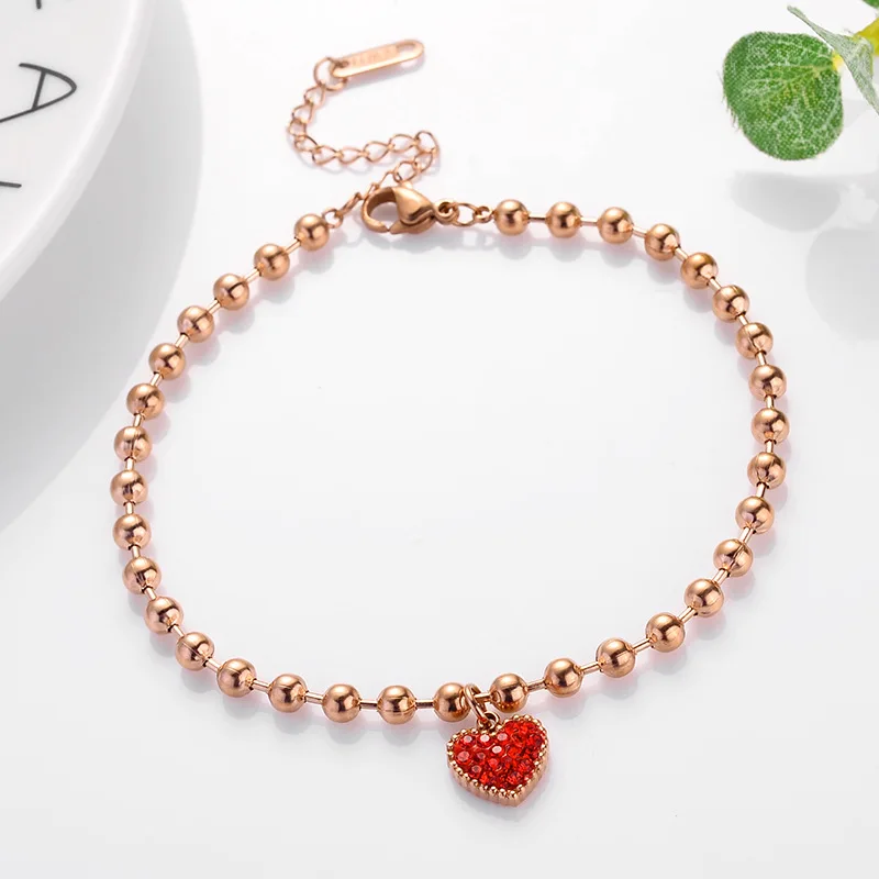 

Love heart Fashionable stainless steel rose gold plating acrylic stone name anklets women butterfly ankelet, 34 color available