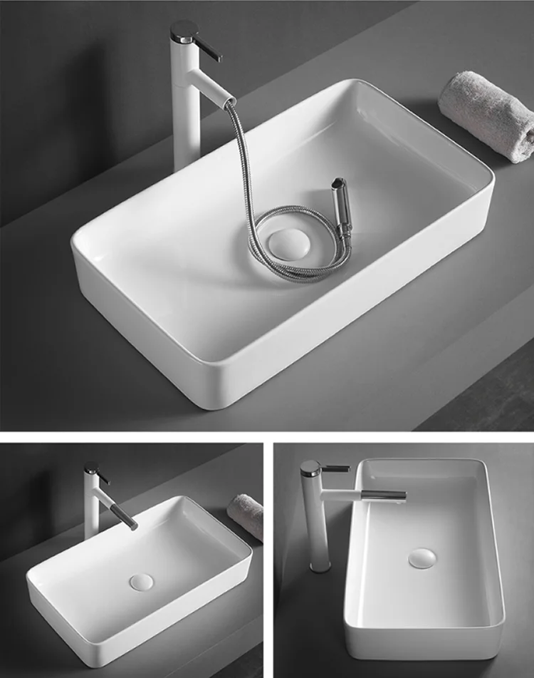Manufacturers Rectangular New Designs Bathroom Ceramic Sink Wash Basin