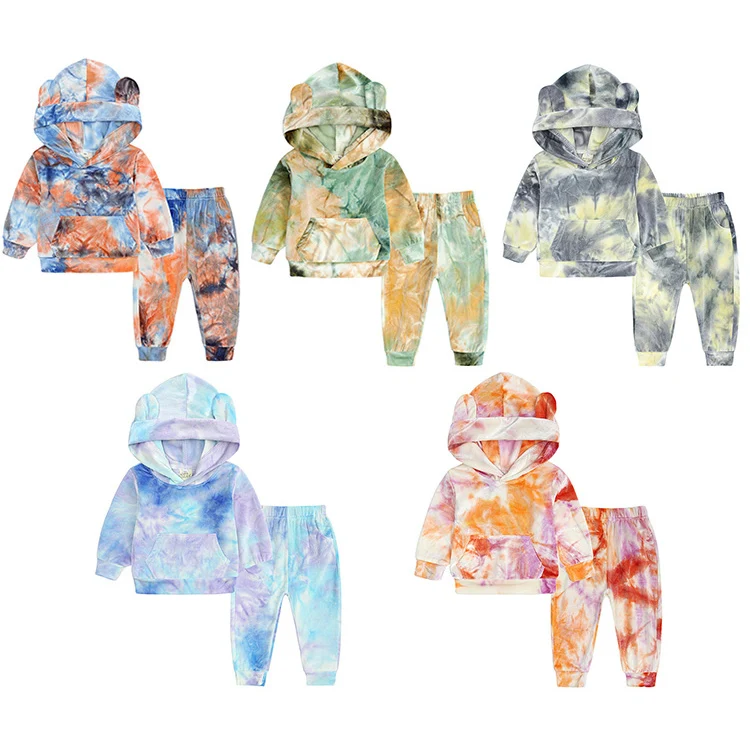 

6M-24M Wholesale Winter Kids Clothes Fall Outfits Boutique Clothing Baby Boy Girl Tie Dye Two Piece Set 2 Piece Set Clothing, Customized color