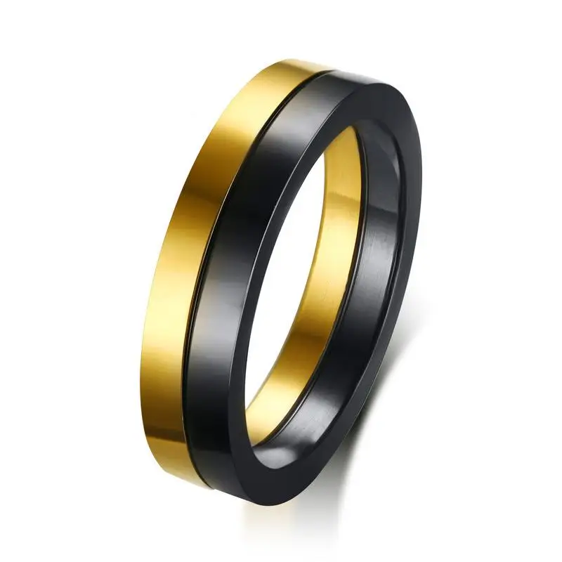 

Wholesale Wedding Groove Line Band Jewelry Gold Black Two Tone Plated Stainless Steel Ring for Men Boys Gifts