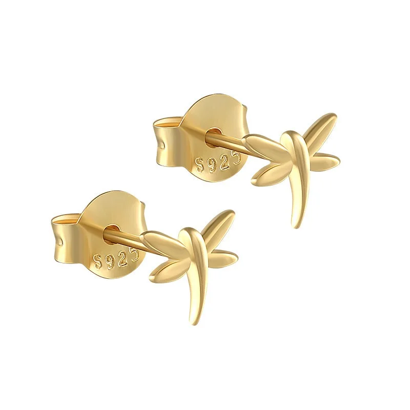 

925 Sterling Silver Smooth Surface Dragonfly Stud Earrings simple silver jewelry