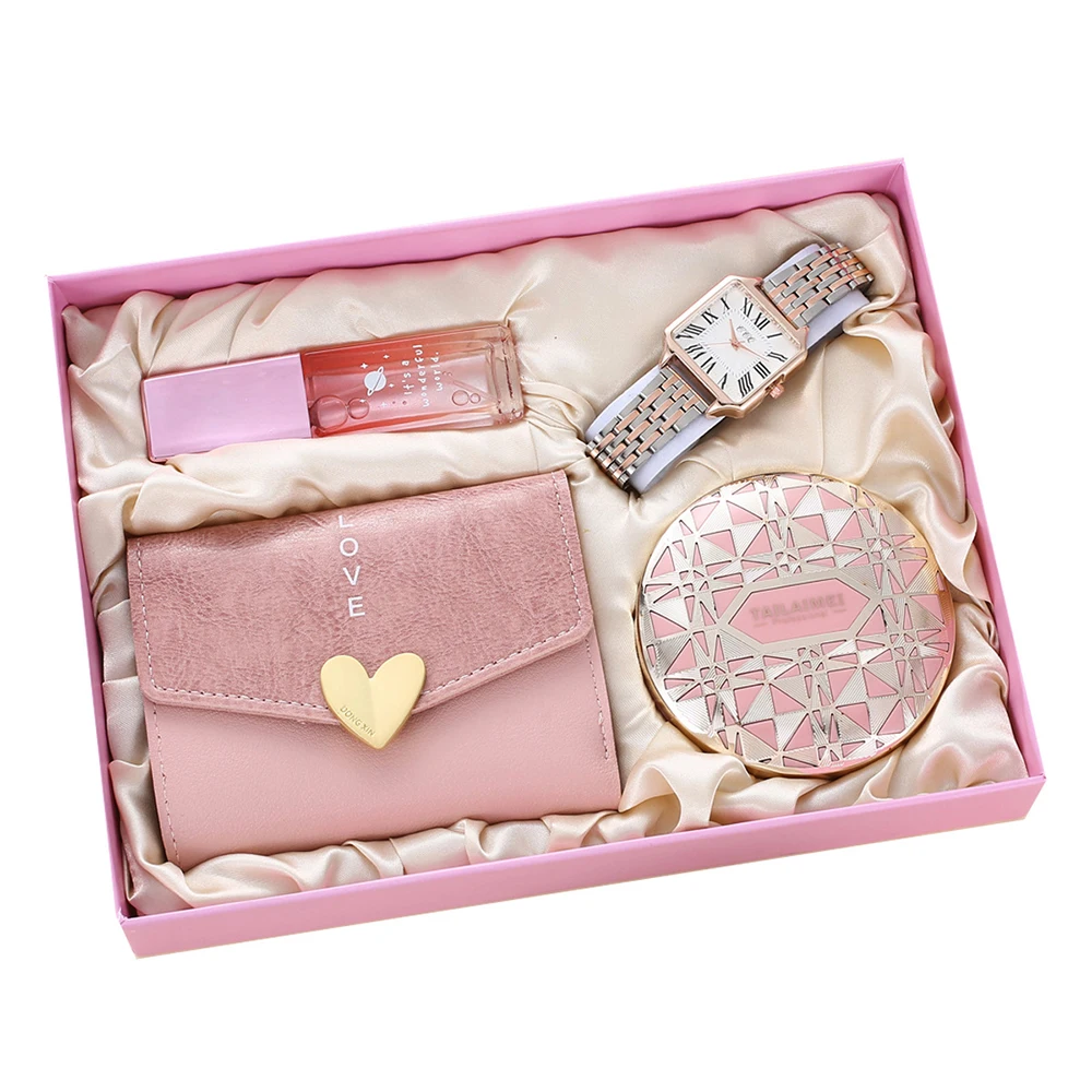 

leather wallet perfume makeup mirror set women classy leather band matching watch, Customized colors