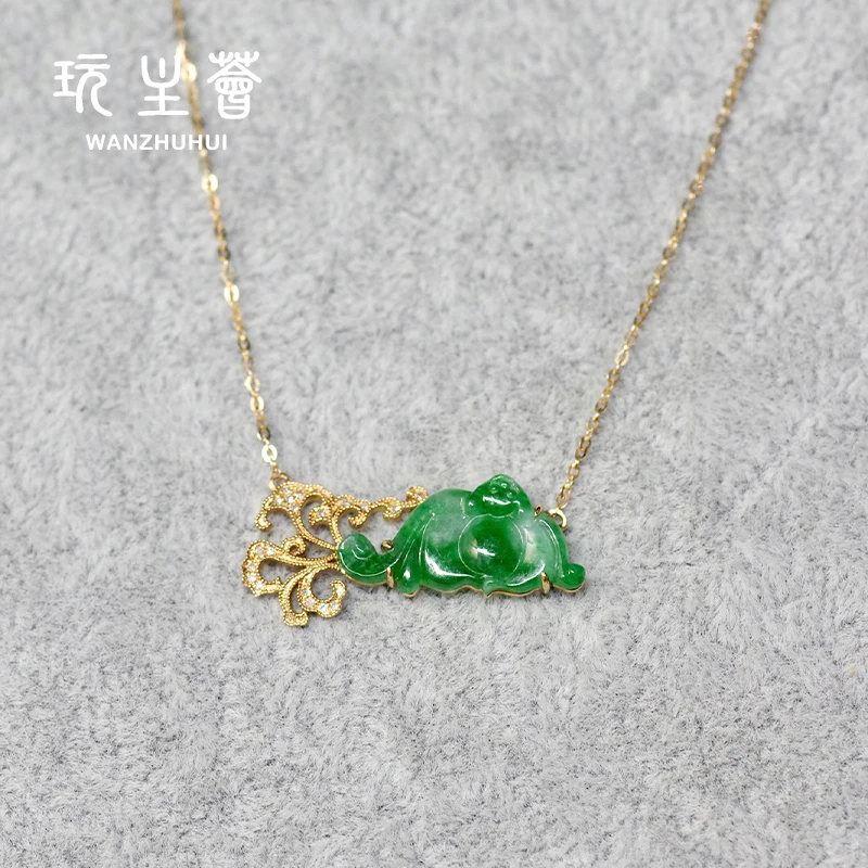 

Custom women 18k pure gold jade diamond necklaces jewelry