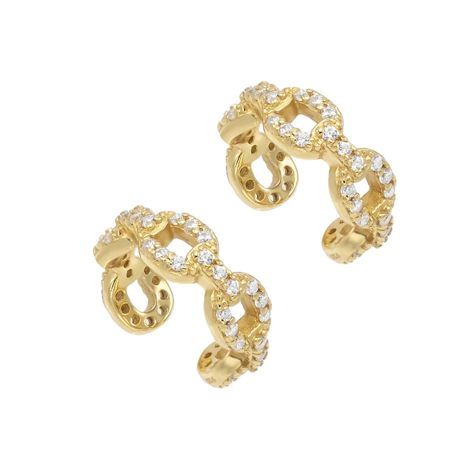 

luxury jewelry earrings 925 sterling silver 18k gold plated pave chain hoop ear cuff earrings