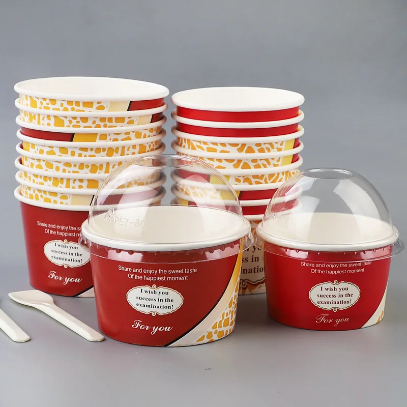 
Custom LOGO Printed Single Wall Cheap Disposable Sorbet Ice Cream Yogurt Paper Cups With Dome Flat Lid Cups 