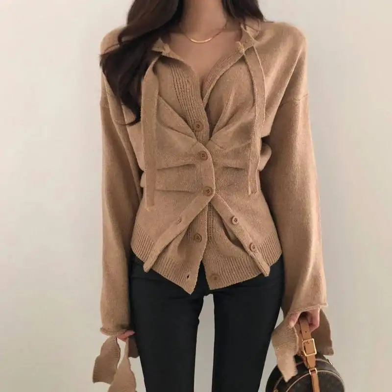 

LL1546 New Autumn Spring Chic Solid Color Slim Waist Sweater Jumper Women Knit Clothing Knitwear