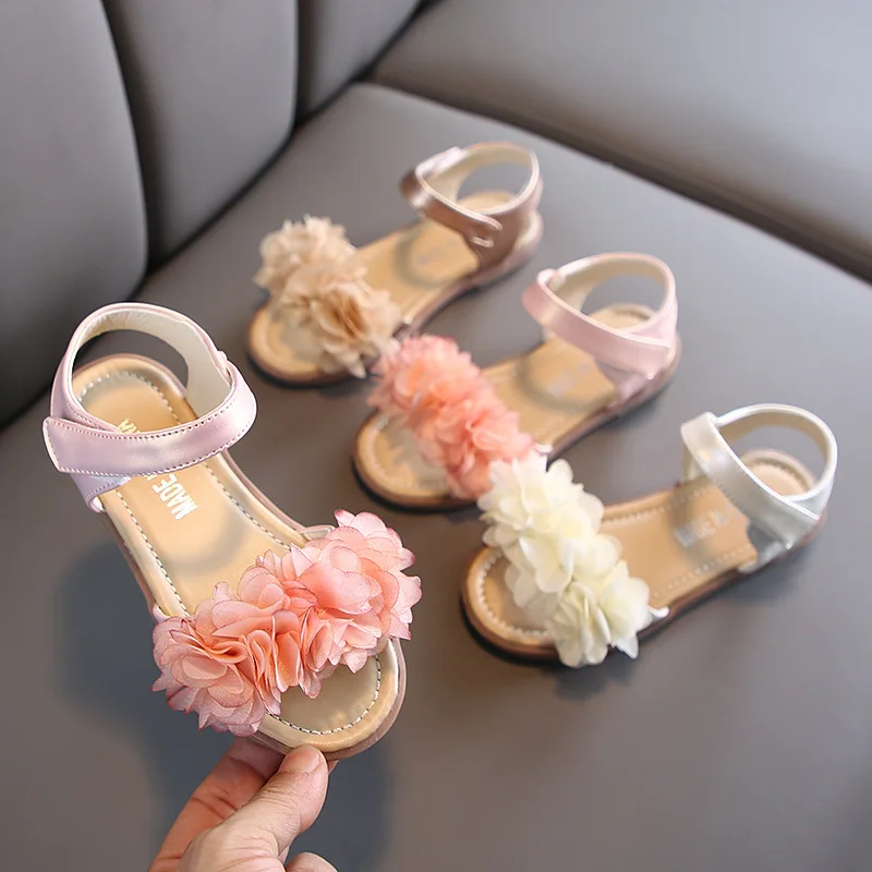 

Wholesale factory cheap soft sole big flower summer kids girls sandals shoes, Pink/brown/white