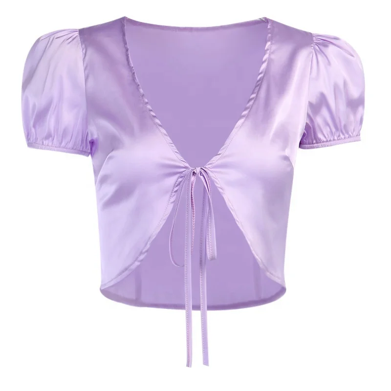 

B24679A Satin short top spring summer European and American new fashion thin cardigan