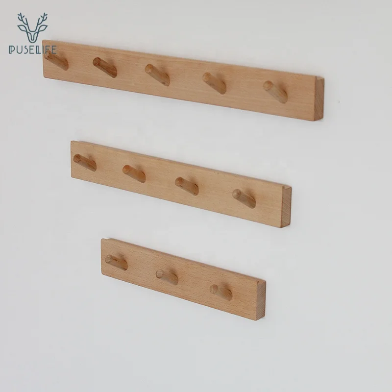 

Rustic Solid beech Wood Wooden Wall Mounted coat Rack, Original wood color