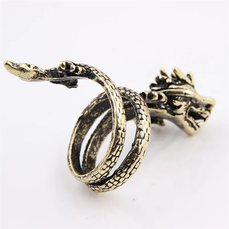 

ZRM Chinese Dragon Long Ring For Men Women Unisex Punk Hip Hop Alloy Rings Vintage Cool Jewelry, Antique bronze
