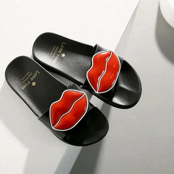 

Sexy red lips spring summer new women outdoor flat durable slippers outdoor casual non-slip slippers