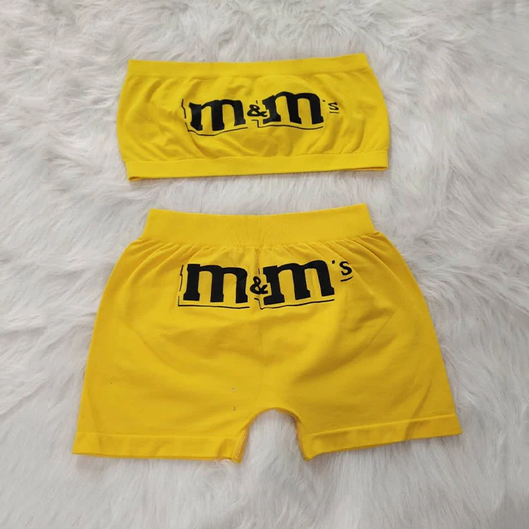 

2021 Hot Sale Tube Top Candy Suit Yoga Suit Navel Short Sleeves with Candy Shorts