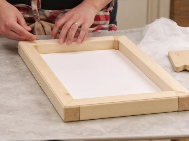 Hand assembling mitered wood corners for canvas frame with proper spacing