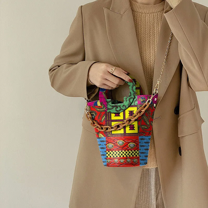 

2021 Spring Women Handbag Bucket Design Wax Fabric High Quality Factory Wholesale, Yellow & red
