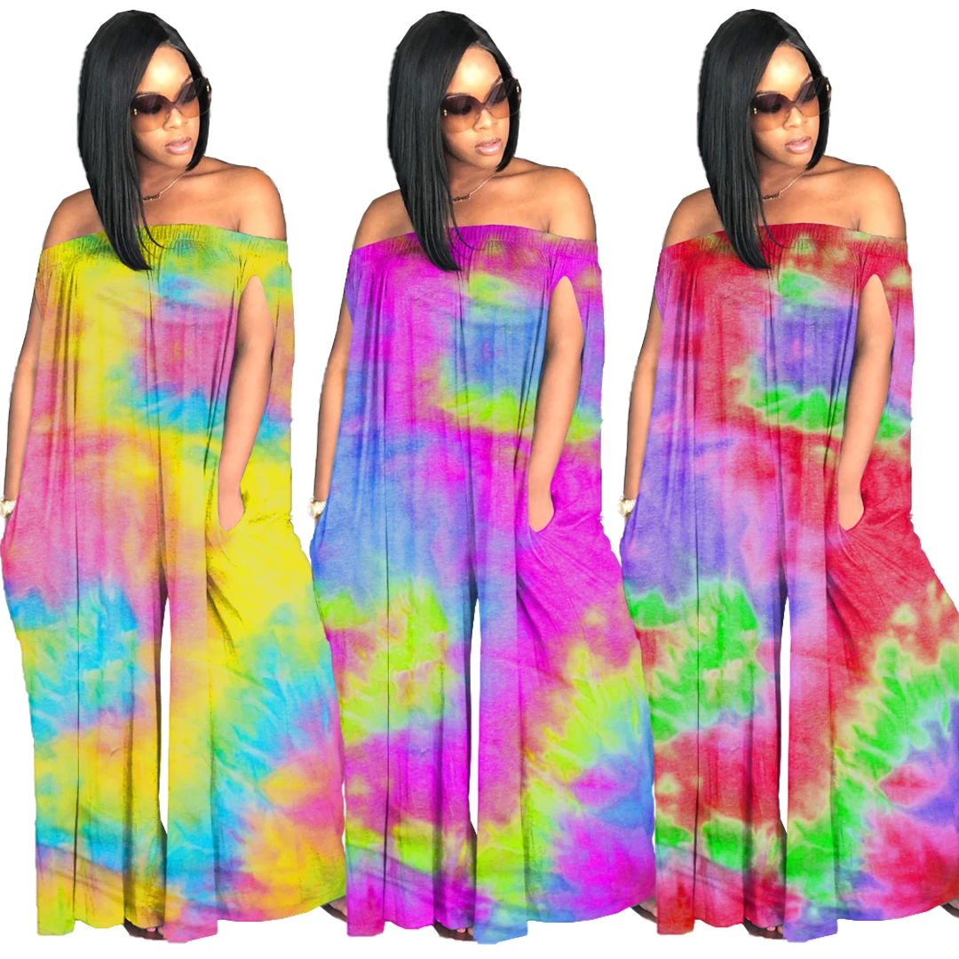 

Printed PLus size off shoulder jumpsuit colorful printing off shoulder sleeveless women loose jumpsuit summer, Red,purple,yellow