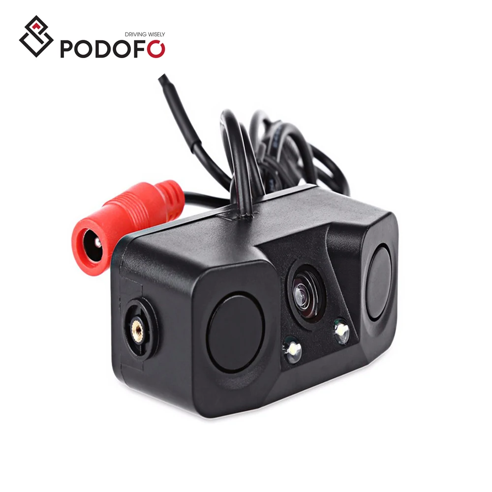

Podofo 2 in 1 Sound Alarm 1/3 CMOS Show Distance Rear View Parking Camera Reverse Back Up LED Mini Truck Car Camera Accessories