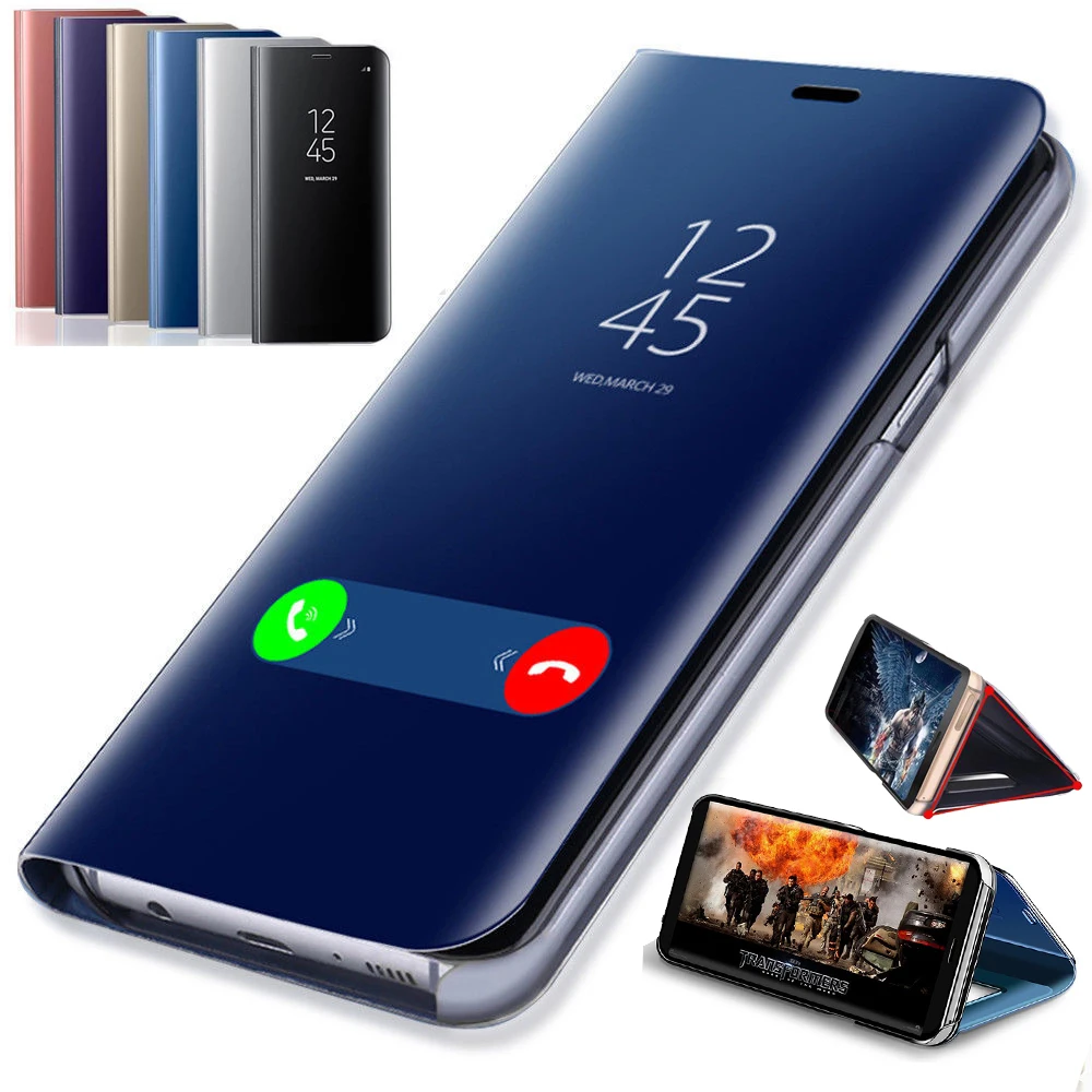Clear View Smart Mirror Flip Phone Case For Samsung Galaxy A50 A30 A20 M20 M10 A10 A8S A6S Cover Case Full Mirror leather Cases