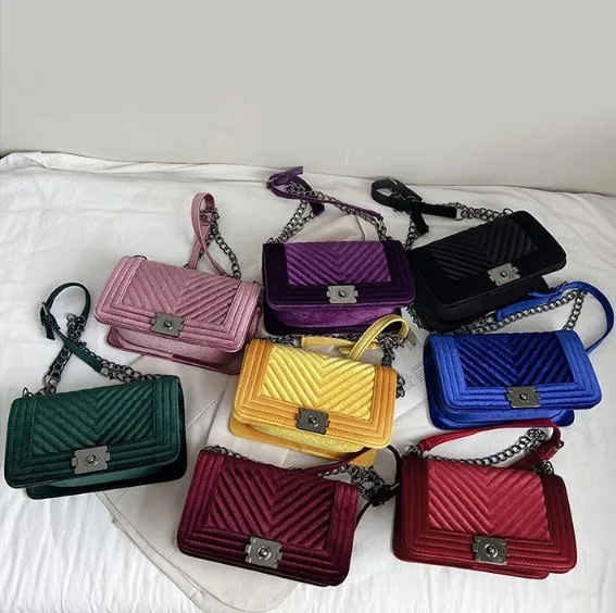 

Velvet larger Bag for women 2020 new crossbody shoulder bag chain fashion Excellent Quality square crossbody bag, 8 colors as picture