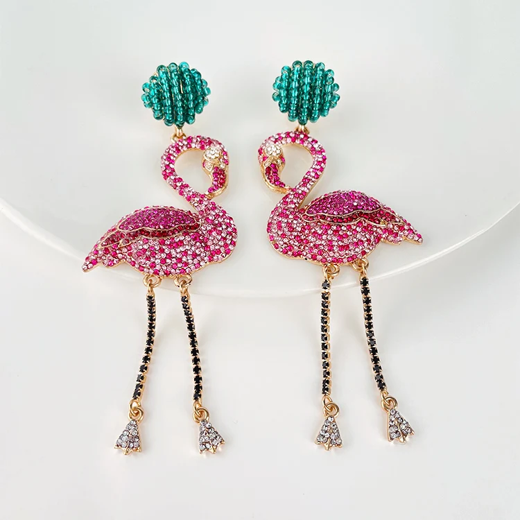 

pink diamond color flamingo earrings with diamonds, Picture