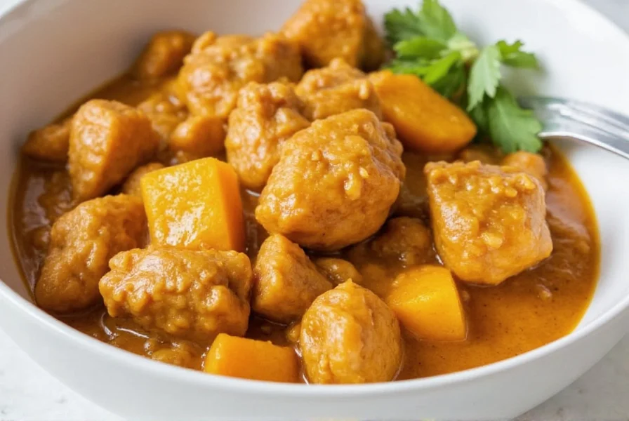 serving indian butternut chicken recipe with rice and naan