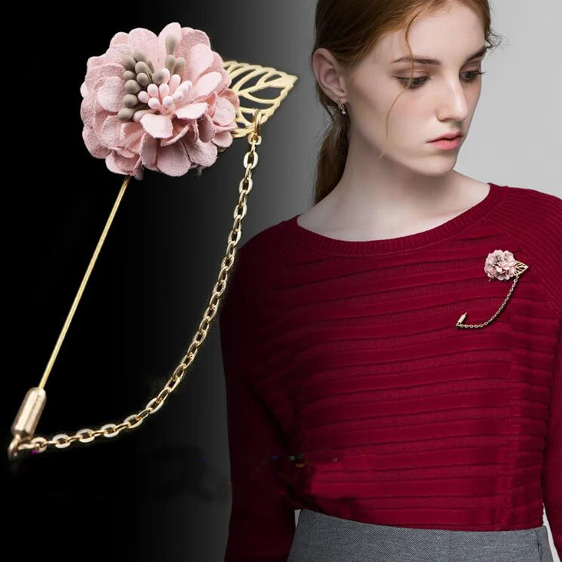 

Fashion Suits Brooch Pins Brooches lady women Wedding Rose Flower Chain Leaf Corsage Lapel Pin Brooches