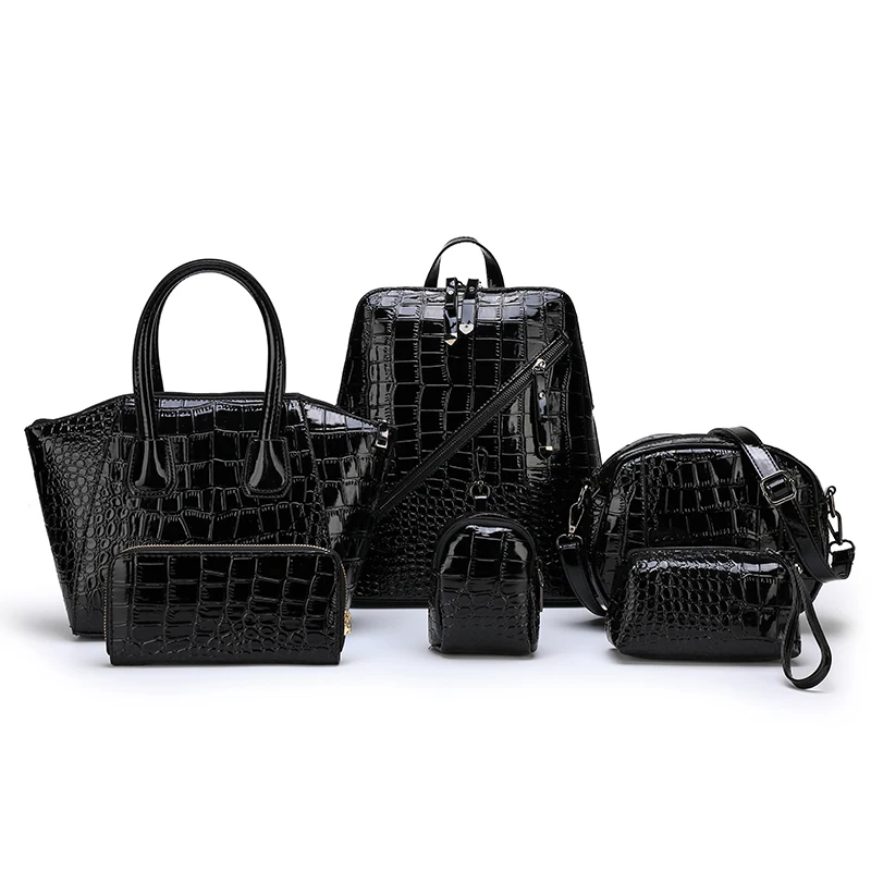 

fashion black genuine leather women's hand bag lady hand bags female pu tote hand bag 6pcs handbag set for ladies, Black,gray,blue,red or as customers' requirement